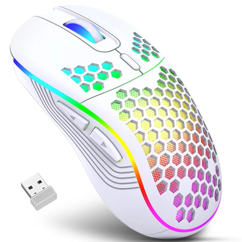 2.4G Wireless RGB Gaming Mouse – Rechargeable Ergonomic Honeycomb Design