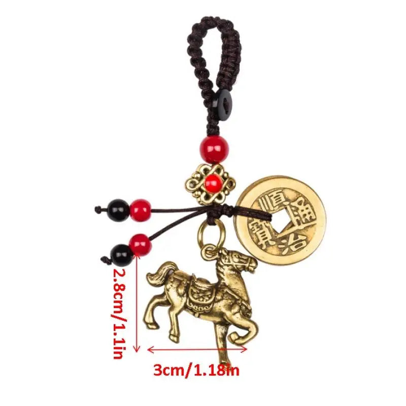 Zodiac Horse Lucky Keychain – Copper Feng Shui Wealth Pendant, Elegant Bag & Key Ring Gift