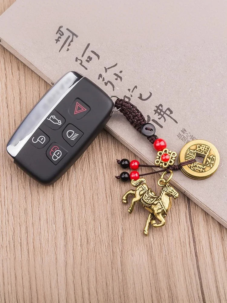 Zodiac Horse Lucky Keychain – Copper Feng Shui Wealth Pendant, Elegant Bag & Key Ring Gift