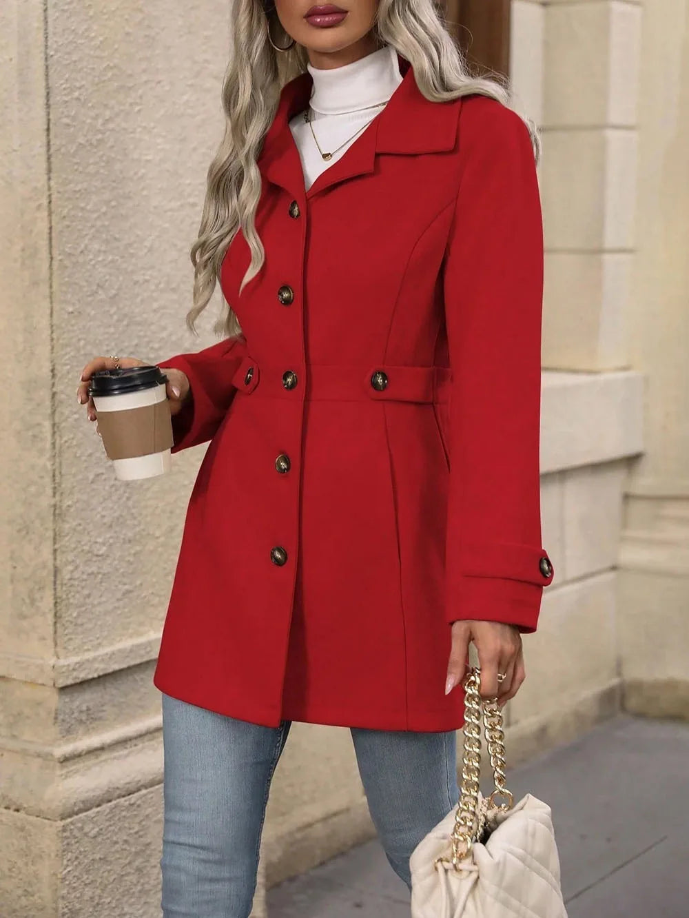 Autumn/Winter Women’s Mid-Length Wool Blazer – Loose-Fit Notched Lapel Single-Breasted Chic Coat