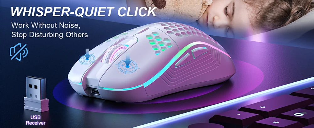 2.4G Wireless RGB Gaming Mouse – Rechargeable Ergonomic Honeycomb Design