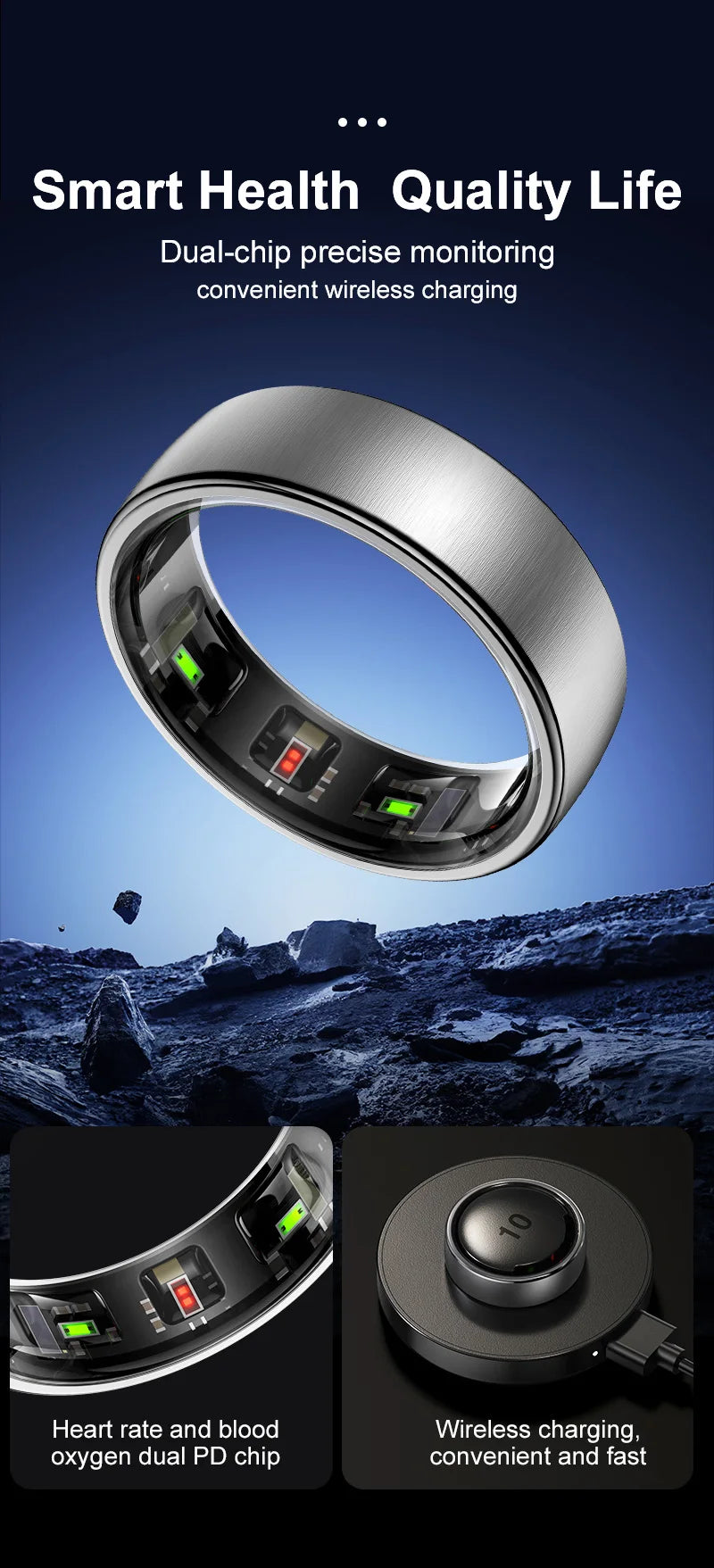 Smart Health Tracking Ring – Sleep & Heart Rate Monitor, Waterproof Fitness Ring