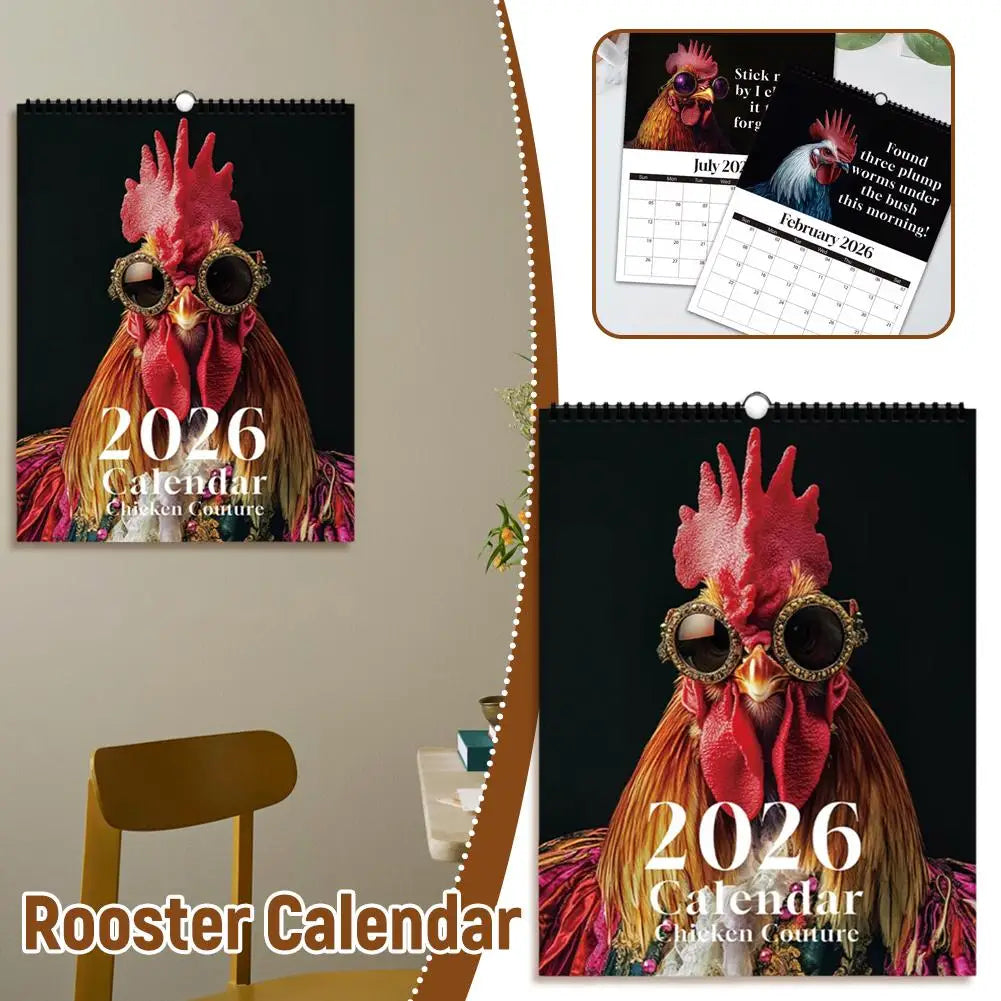 2026 Rooster-Themed Wall Calendar (12-Month Planner) – Funny Farm Photography Calendar, Ideal Gift for Home & Office
