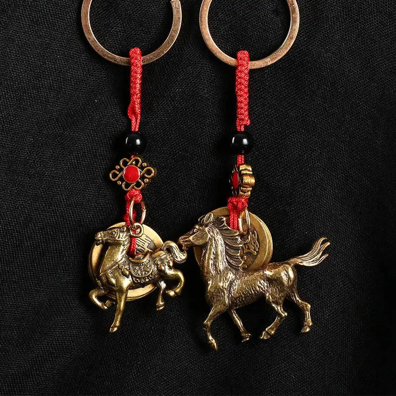 Zodiac Horse Lucky Keychain – Copper Feng Shui Prosperity Pendant, Unisex Bag & Key Ring Gift