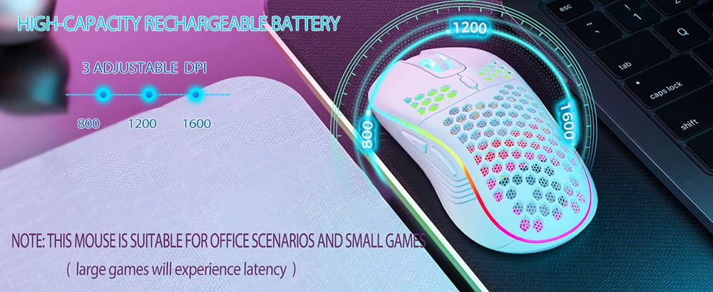 2.4G Wireless RGB Gaming Mouse – Rechargeable Ergonomic Honeycomb Design