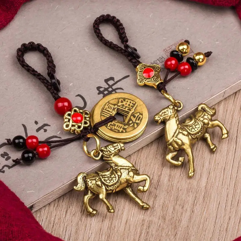 Zodiac Horse Lucky Keychain – Copper Feng Shui Wealth Pendant, Elegant Bag & Key Ring Gift