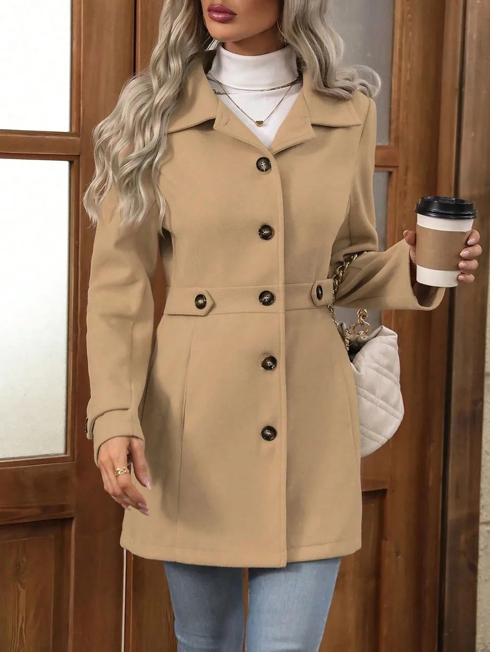 Autumn/Winter Women’s Mid-Length Wool Blazer – Loose-Fit Notched Lapel Single-Breasted Chic Coat
