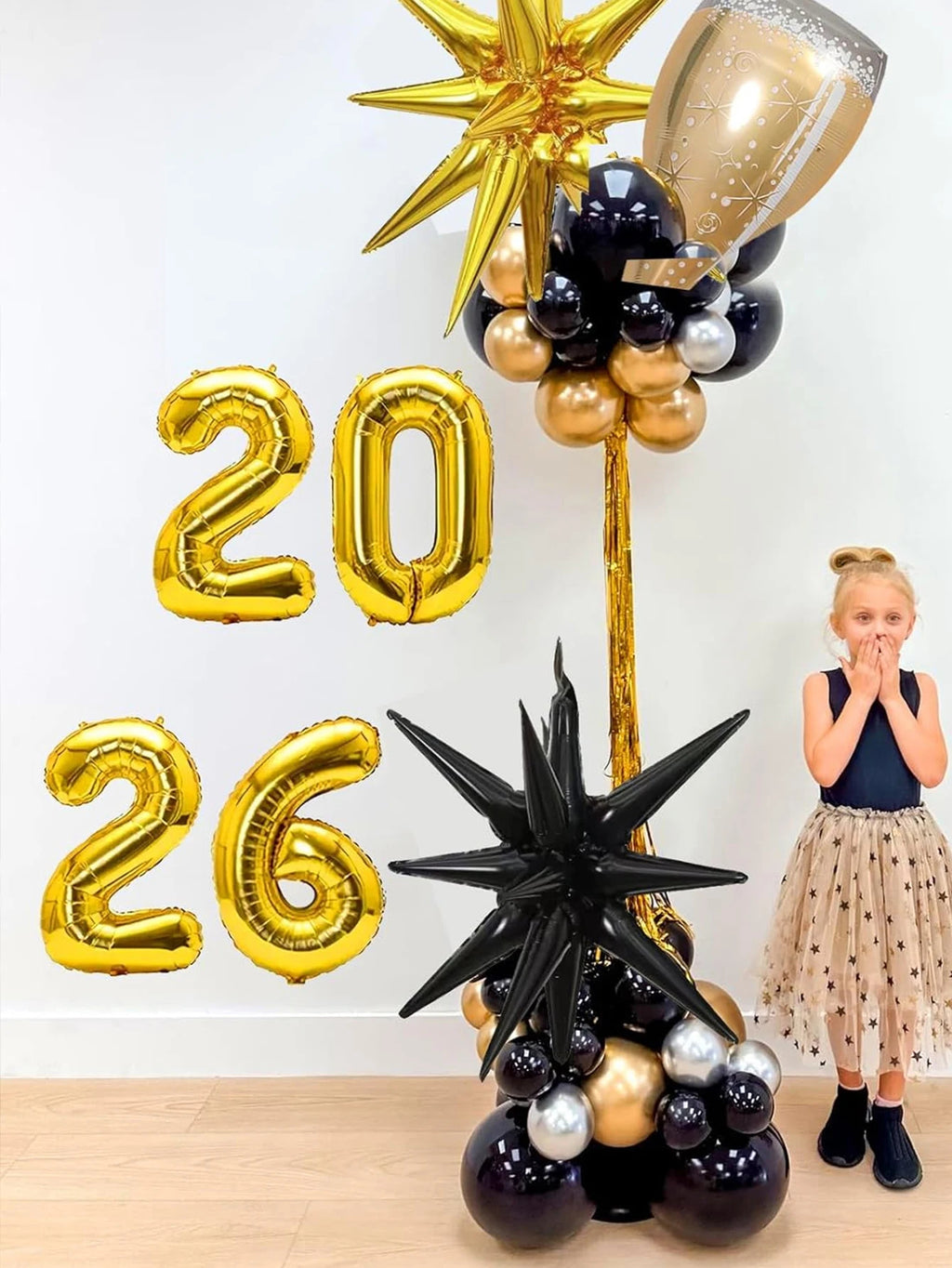 120-Piece Black & Gold Party Balloon Decoration Set with Star Bottle Balloon – Elegant New Year 2026 Celebration Kit