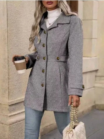 Autumn/Winter Women’s Mid-Length Wool Blazer – Loose-Fit Notched Lapel Single-Breasted Chic Coat