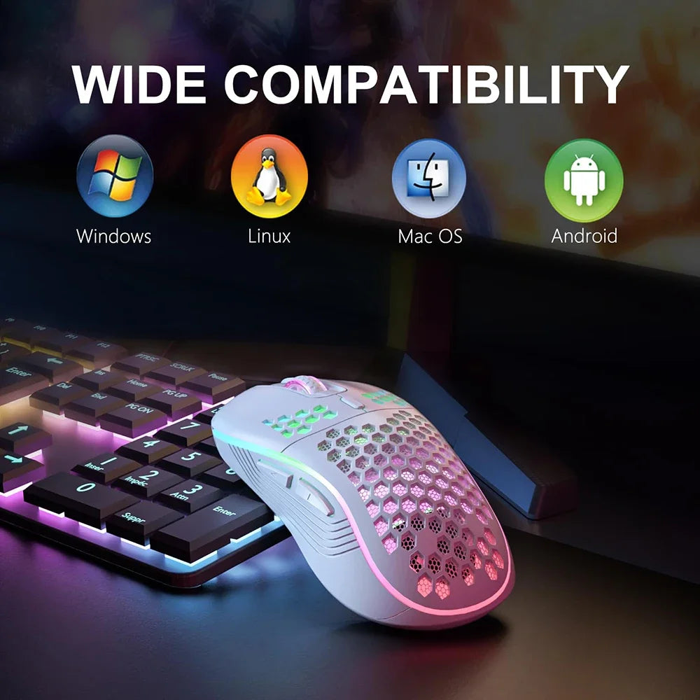 2.4G Wireless RGB Gaming Mouse – Rechargeable Ergonomic Honeycomb Design
