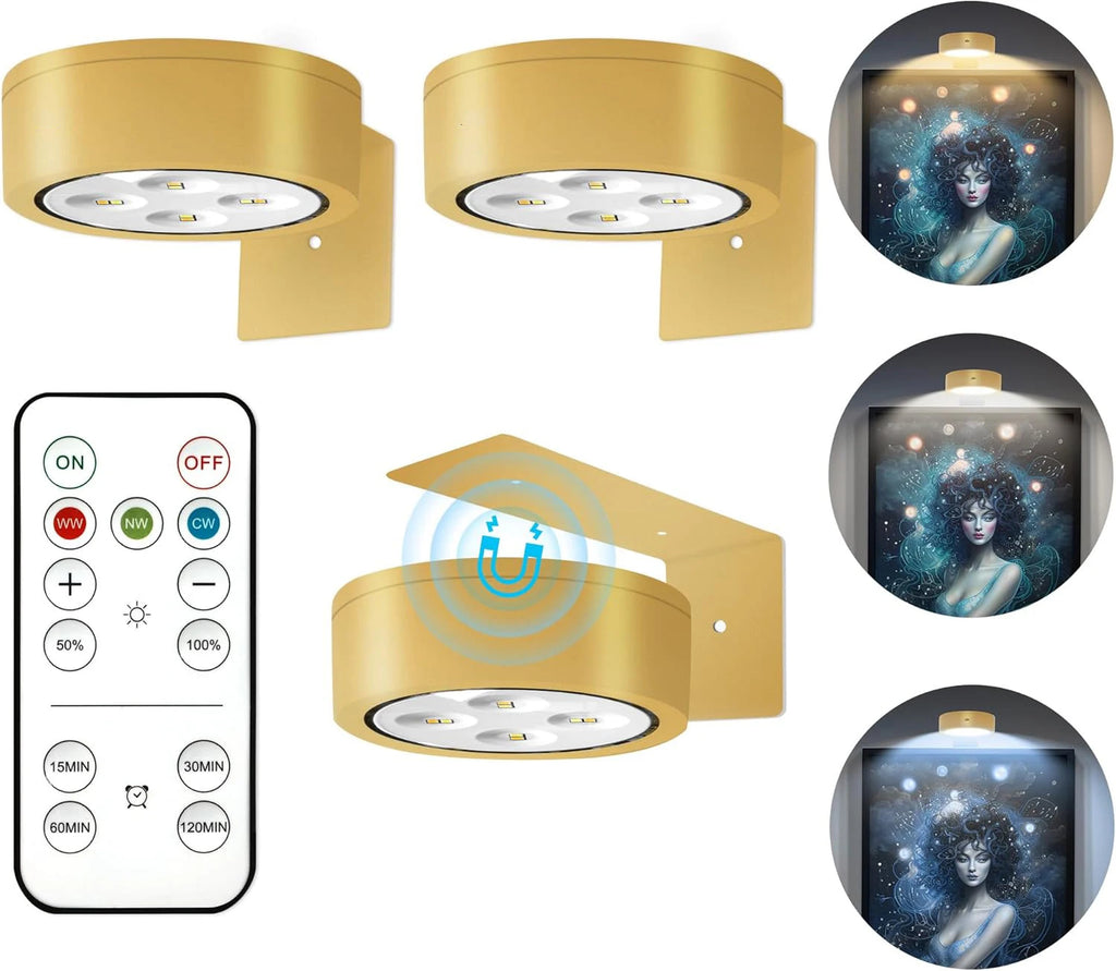 Magnetic LED Picture Lights (3-Pack) – Remote Control, Dimmable, Timer
