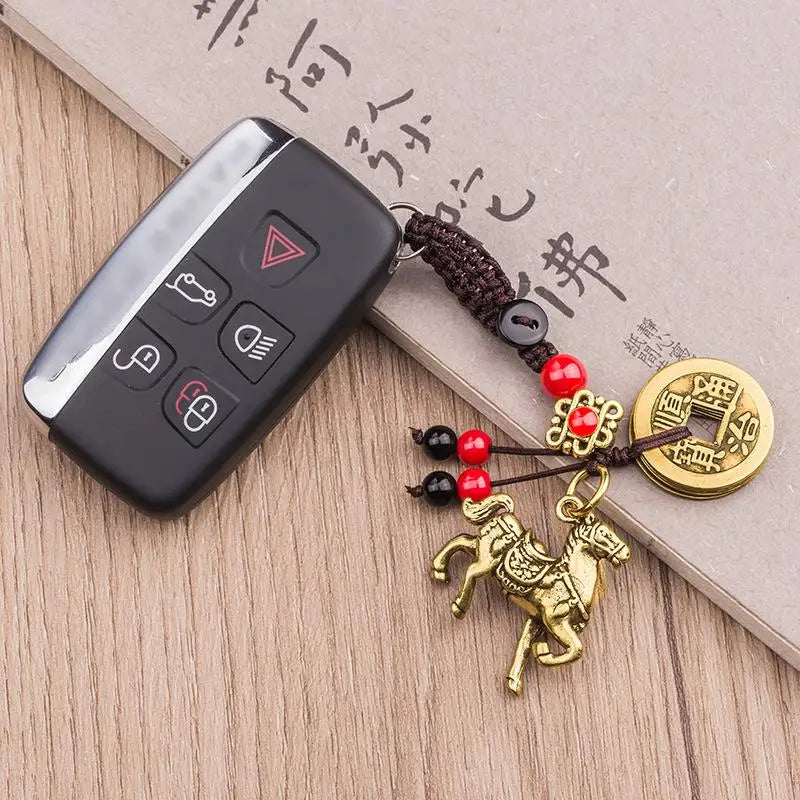 Zodiac Horse Lucky Keychain – Copper Feng Shui Wealth Pendant, Elegant Bag & Key Ring Gift