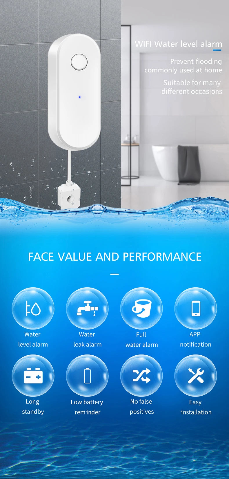 AquaGuard Pro WiFi Leak Detection Sensor – Smart Flood & Overflow Protection with Mobile App Alerts
