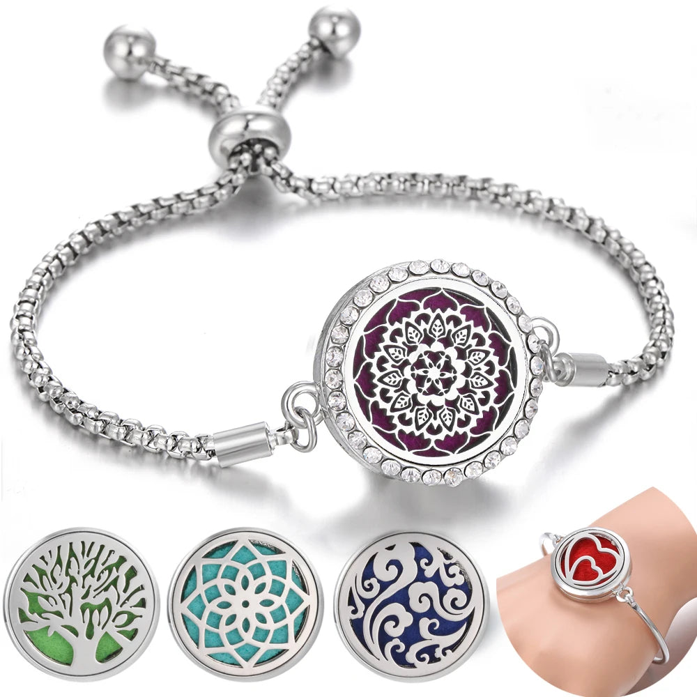 Tree of Life Aromatherapy Diffuser Bracelet – Crystal Locket Essential Oil Jewelry for Men & Women