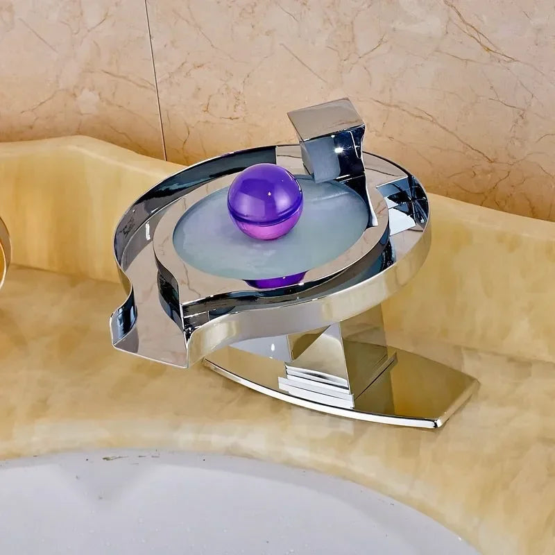 Color-Changing LED Waterfall Bathroom Faucet – Temperature-Sensitive Sink Tap