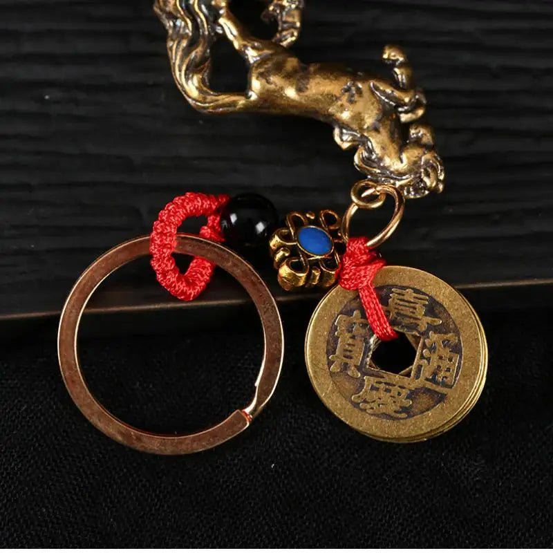 Zodiac Horse Lucky Keychain – Copper Feng Shui Prosperity Pendant, Unisex Bag & Key Ring Gift