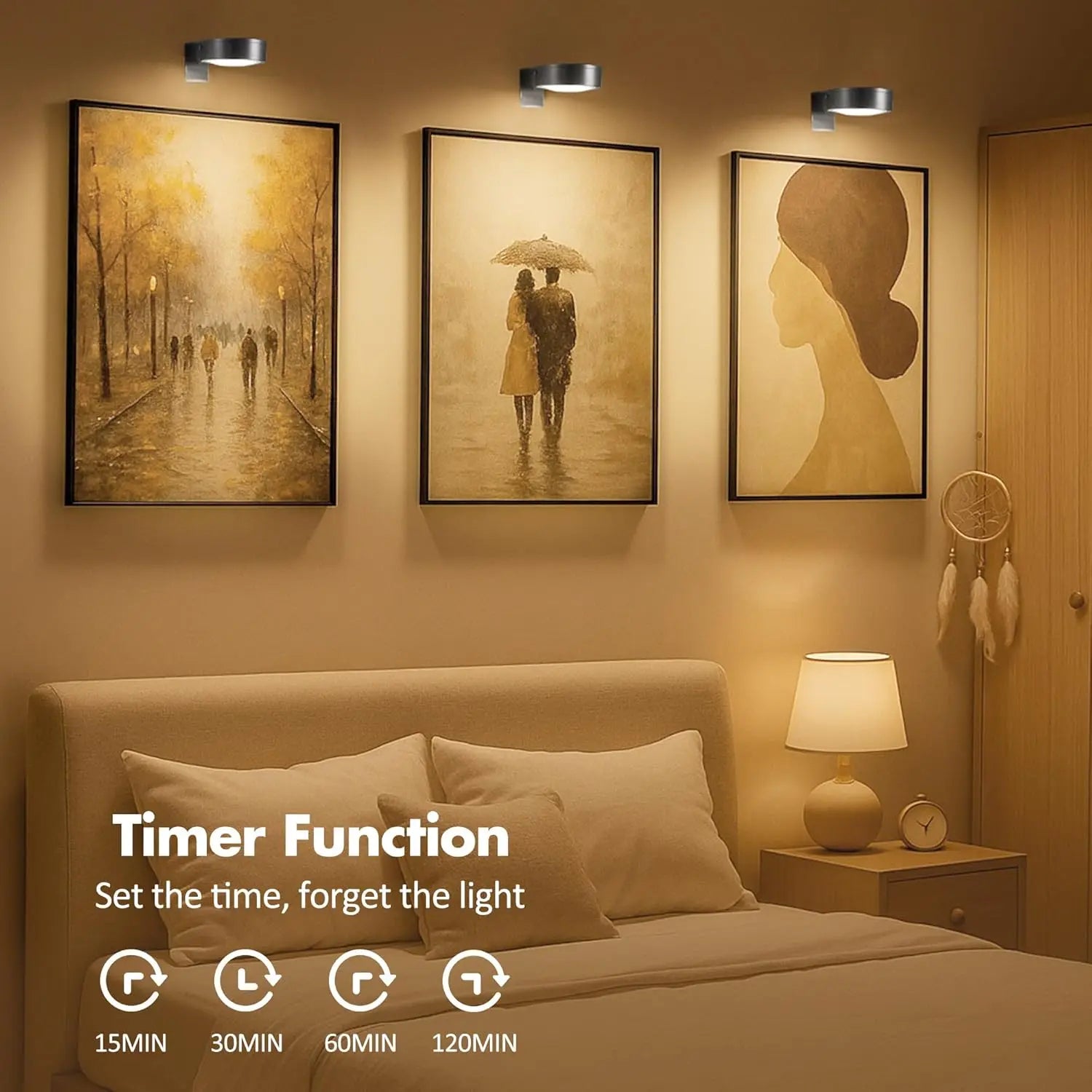 Magnetic LED Picture Lights (3-Pack) – Remote Control, Dimmable, Timer