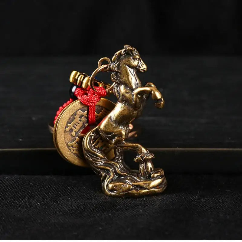 Zodiac Horse Lucky Keychain – Copper Feng Shui Prosperity Pendant, Unisex Bag & Key Ring Gift
