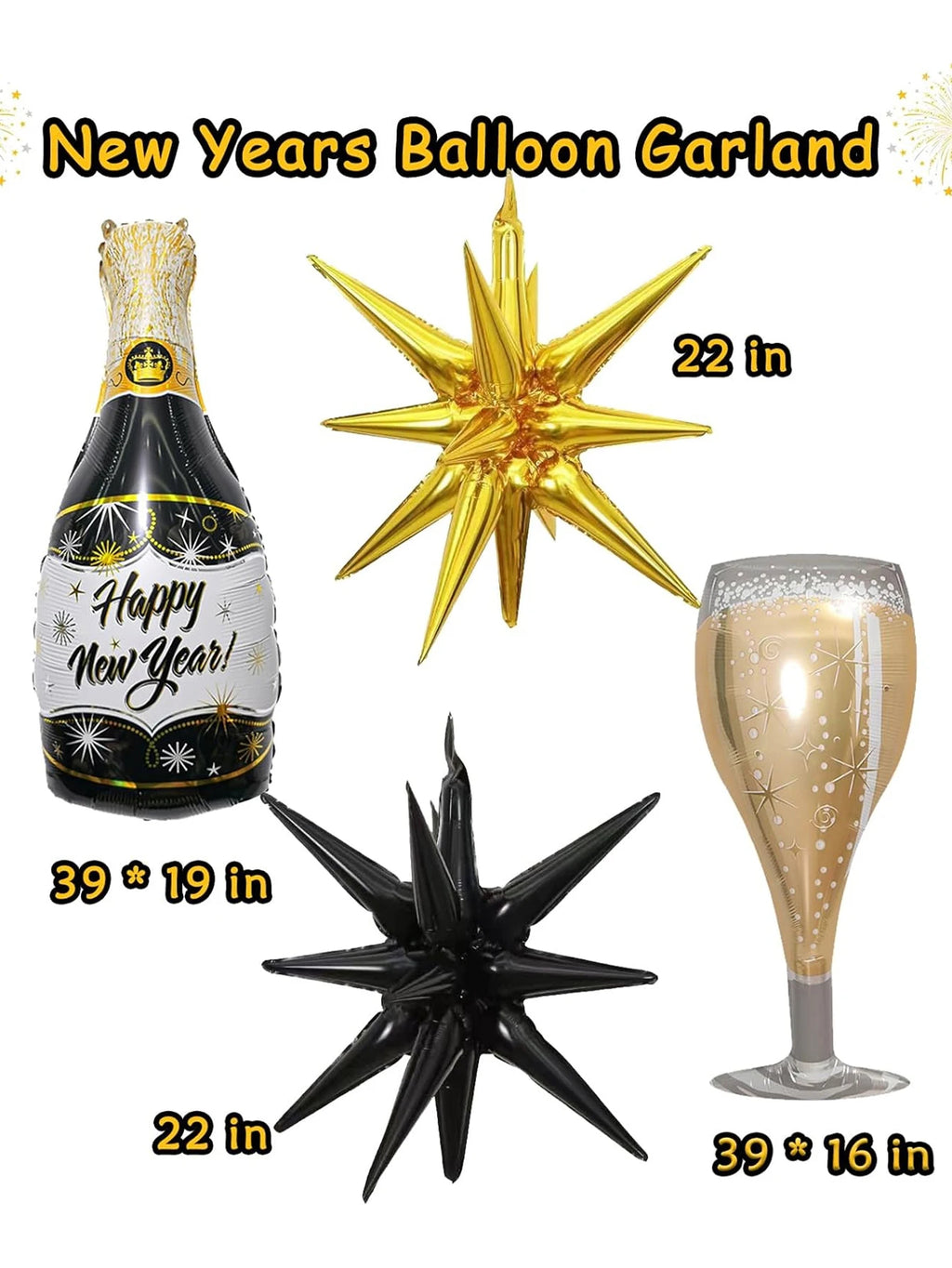 120-Piece Black & Gold Party Balloon Decoration Set with Star Bottle Balloon – Elegant New Year 2026 Celebration Kit