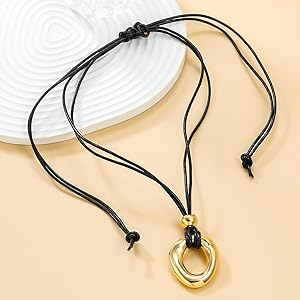 Vintage Irregular Geometry Pendant Necklace for Women – Hollow Design with Black Rope Chain, 2026 Trend Jewelry