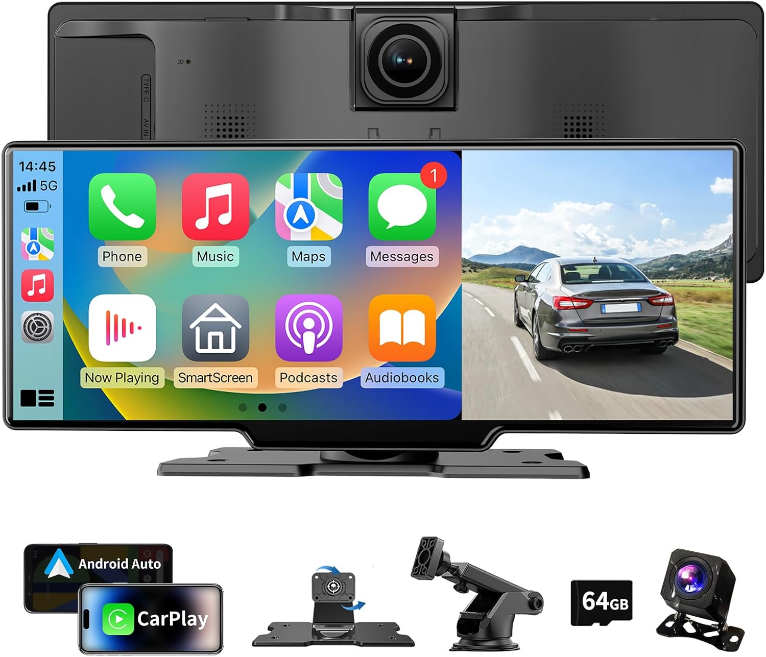 🚗 10.26” Portable Wireless CarPlay Car Stereo – HD Touchscreen with Apple CarPlay & Android Auto, Mirror Link & Backup Camera