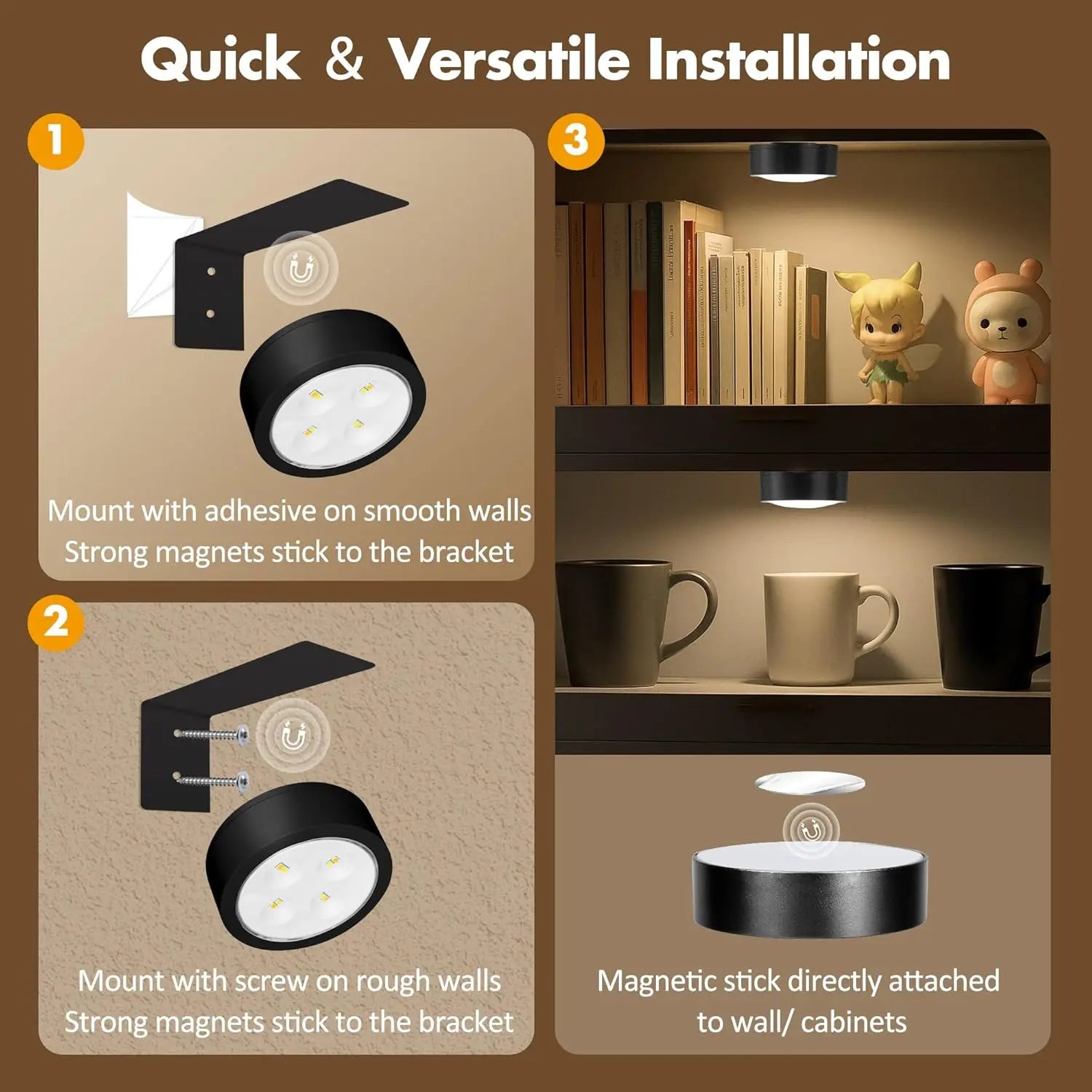 Magnetic LED Picture Lights (3-Pack) – Remote Control, Dimmable, Timer