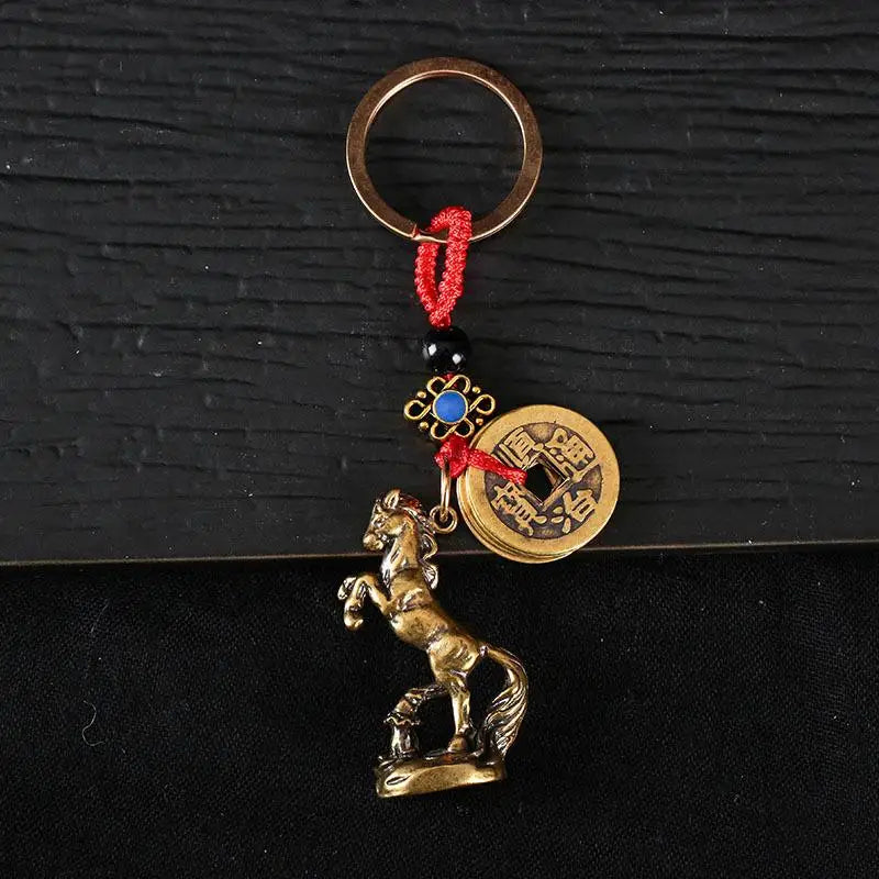 Zodiac Horse Lucky Keychain – Copper Feng Shui Prosperity Pendant, Unisex Bag & Key Ring Gift