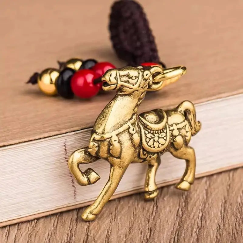Zodiac Horse Lucky Keychain – Copper Feng Shui Wealth Pendant, Elegant Bag & Key Ring Gift