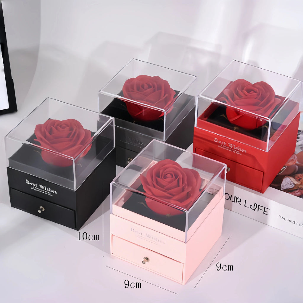 Preserved Red Rose with “I Love You” Necklace – 100 Languages Eternal Flower Gift