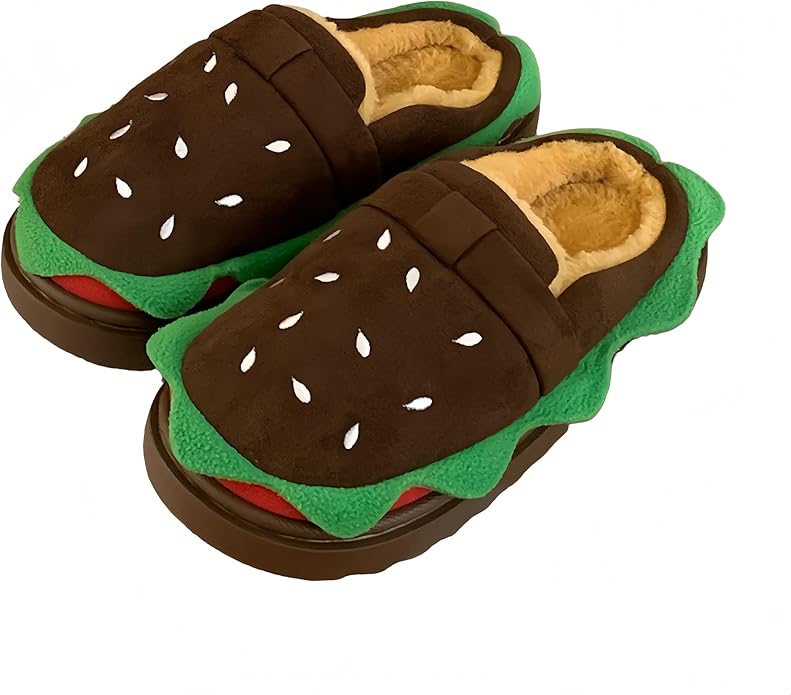 Cute Hamburger Slippers – Unisex Cozy Fleece-Lined Winter Slides