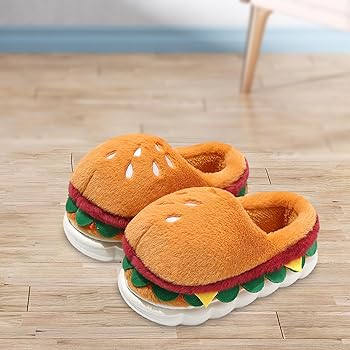 Cute Hamburger Slippers – Unisex Cozy Fleece-Lined Winter Slides