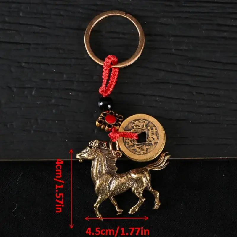 Zodiac Horse Lucky Keychain – Copper Feng Shui Prosperity Pendant, Unisex Bag & Key Ring Gift