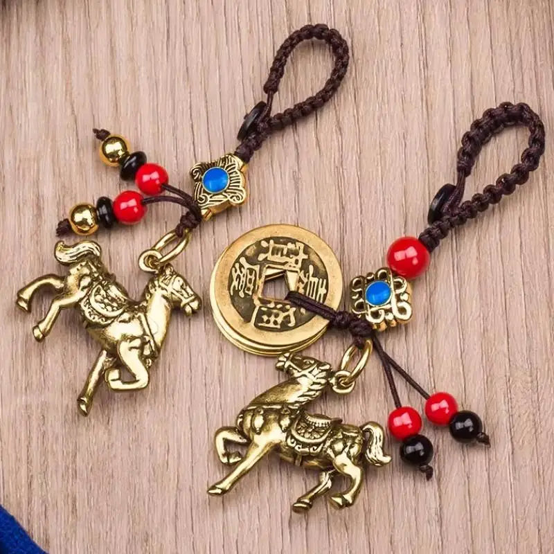 Zodiac Horse Lucky Keychain – Copper Feng Shui Wealth Pendant, Elegant Bag & Key Ring Gift