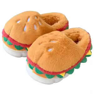 Cute Hamburger Slippers – Unisex Cozy Fleece-Lined Winter Slides