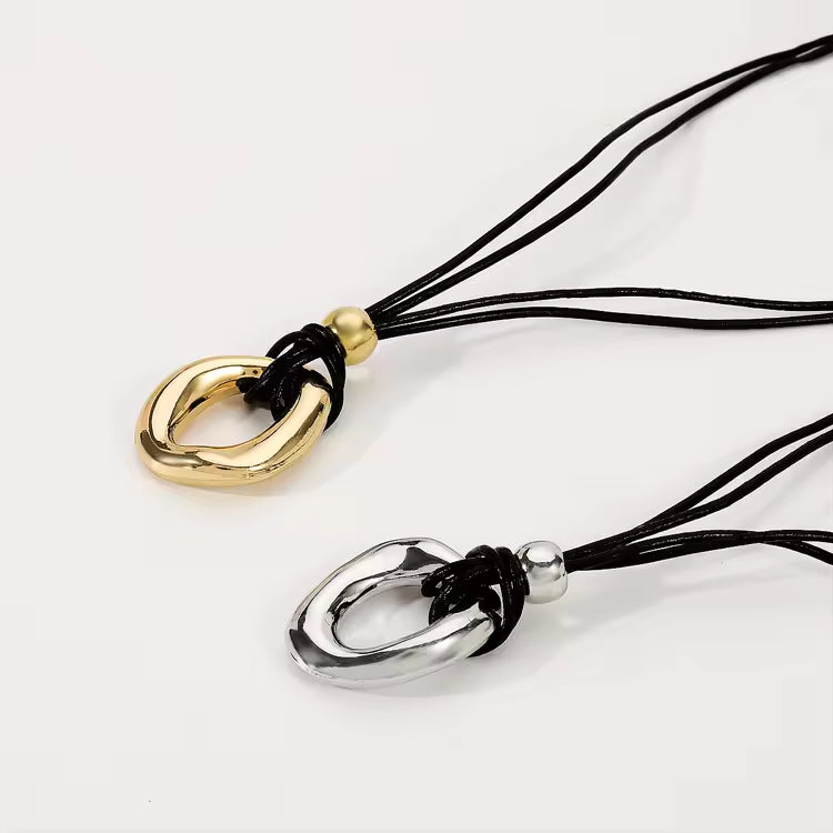 Vintage Irregular Geometry Pendant Necklace for Women – Hollow Design with Black Rope Chain, 2026 Trend Jewelry