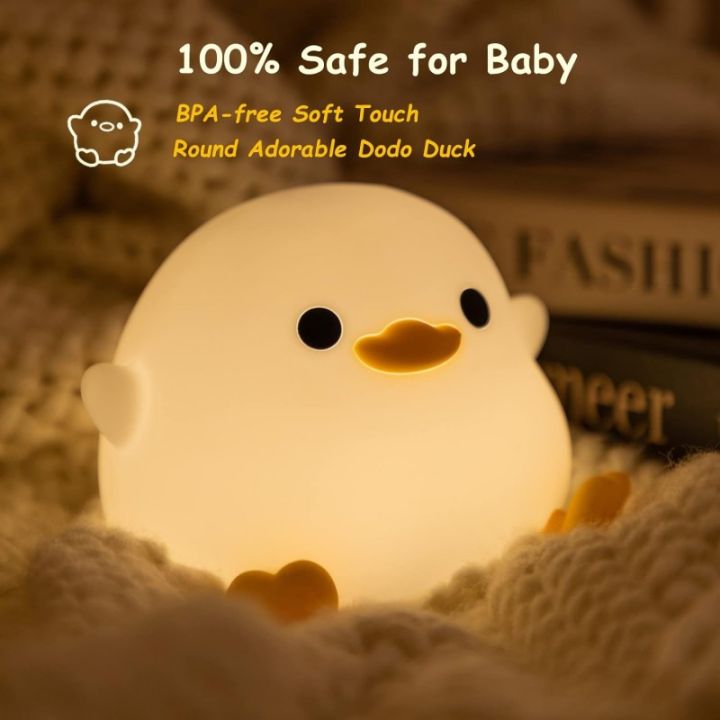 🦆 Cute Duck LED Night Light – Silicone Cartoon Animal Lamp with 7-Color Touch Control, Timer & USB Rechargeable