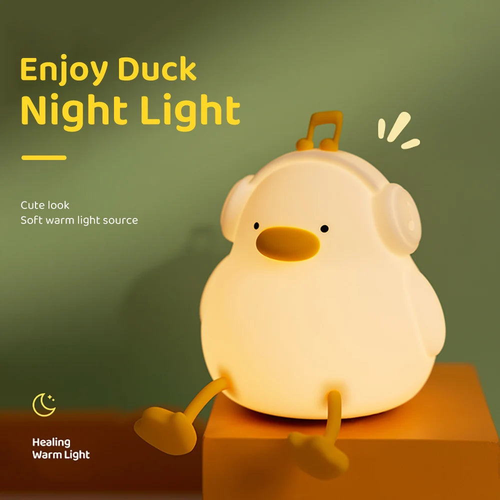 🦆 Cute Duck LED Night Light – Silicone Cartoon Animal Lamp with 7-Color Touch Control, Timer & USB Rechargeable