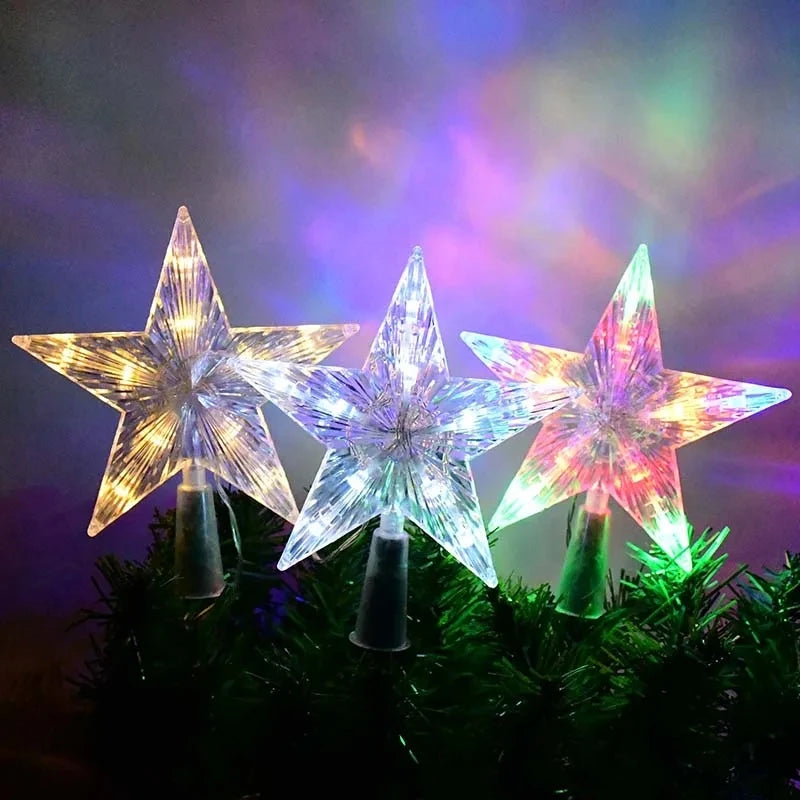 LED Transparent 5-Point Star Tree Topper 15CM – Christmas Decorations & Xmas Home Ornaments