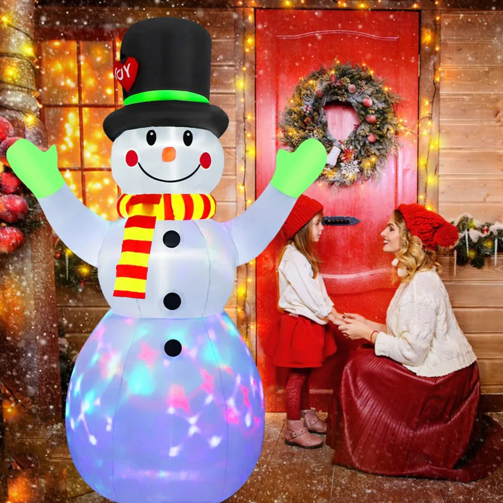 🎄 2.2M Christmas Snowman Inflatable with Rotating LED Lights – Festive Outdoor Holiday Decoration with Green Gloves