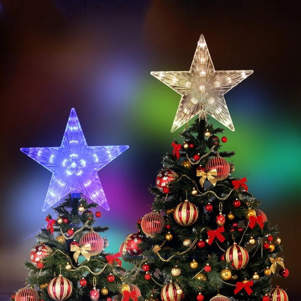 LED Transparent 5-Point Star Tree Topper 15CM – Christmas Decorations & Xmas Home Ornaments