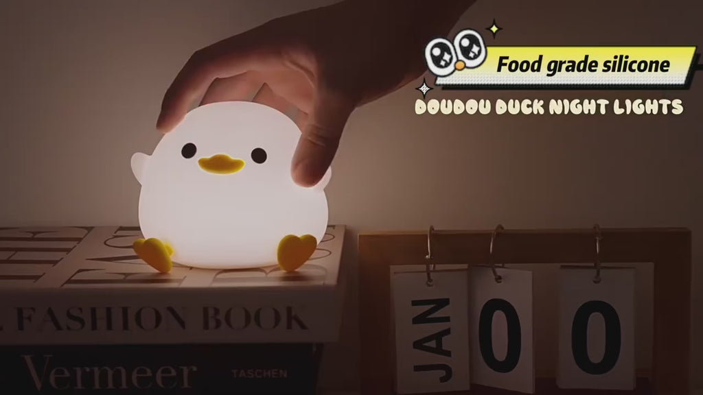 🦆 Cute Duck LED Night Light – Silicone Cartoon Animal Lamp with 7-Color Touch Control, Timer & USB Rechargeable