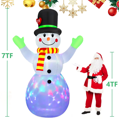 🎄 2.2M Christmas Snowman Inflatable with Rotating LED Lights – Festive Outdoor Holiday Decoration with Green Gloves